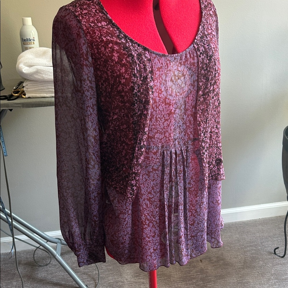 CAbi Purple Floral Sheer Blouse